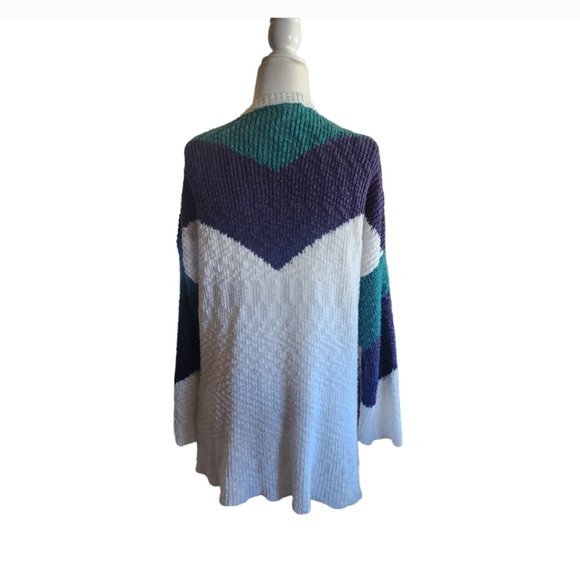 Roxy Knitted Open Weave Cardigan Sweater XS Navy Green White Grannycore Beach - Picture 2 of 7